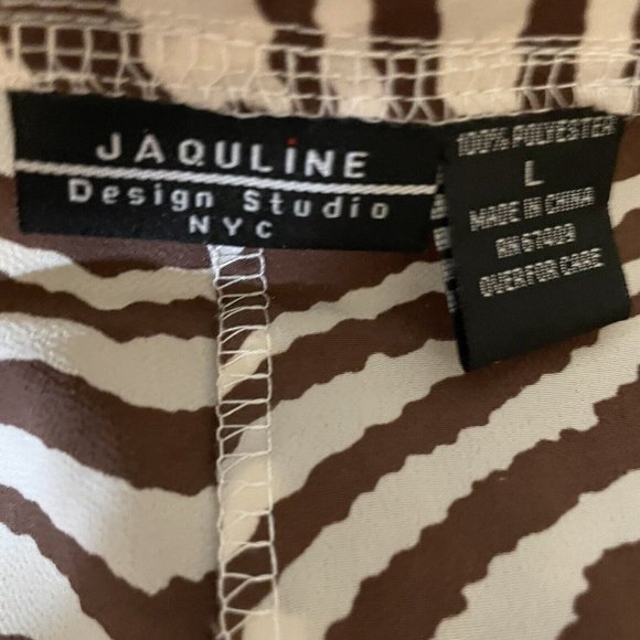Jaquline Design Studio Brown Cream  Bell Sleeve Top Womens Large Ruched Waist - Picture 9 of 9